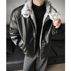冬季荔枝皮狼王座山雕加厚棉服情侣男装PU皮棉衣外套S538-特118，男装棉衣，电商A233-1