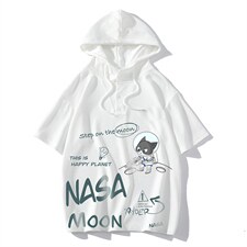 LD54187-P45NASA联名同款连帽短袖t恤男大码胖子带帽五分袖中袖，男装T恤，电商A040