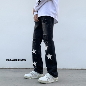 B221 美式ins高街小众五角星假破洞小脚牛仔裤 LK23027-P65 控88图片