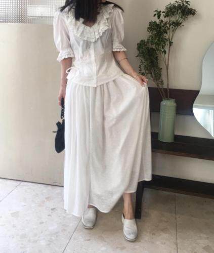 花边领上衣，女装，CHOCOLATE