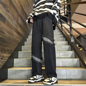 潮嘻哈风拼接牛仔裤男美式复古水洗高街宽松牛仔裤 G8150-P45图片