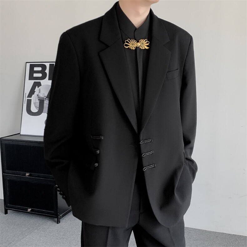 2025春装大码改良中山装结婚登记演出复古立领盘扣中式西装外套,男装西服,星座909