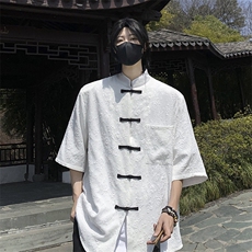 2024夏季新中式五分袖衬衣新款潮牌宽松衬衫男现货W8179-P35，男装衬衫，星座512-4