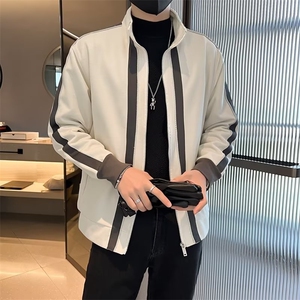 新款夹克男潮牌条纹拼色运动开衫外衣立领外套春秋季上衣 JK006图片