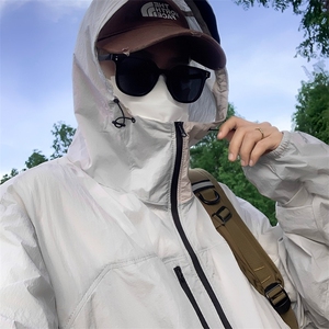 UPF50+潮牌纯色拼接连帽防晒衣男宽松百搭情侣防晒服外套Y155/P45图片