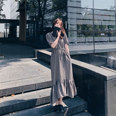 已出货2020夏新格子拼接连衣裙（原8605）225-1903（），女装连衣裙，浙宝225