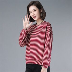 2021年春季自主图通勤套头长袖条纹卫衣女字母印花图片