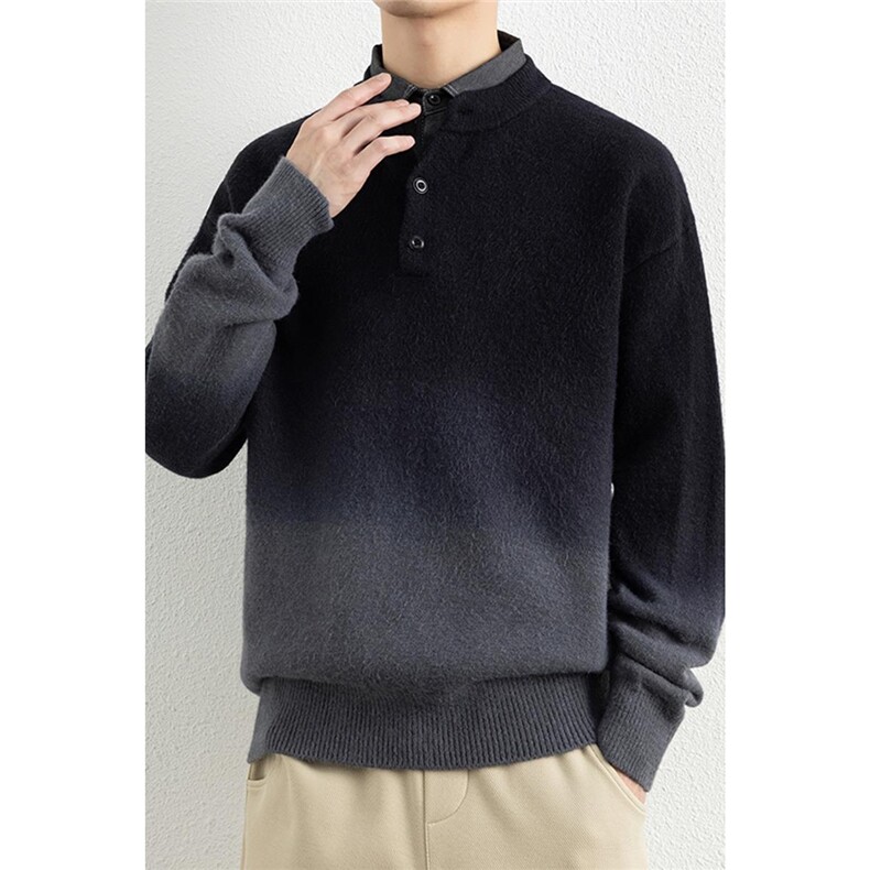 25780-P73假两件衬衫领毛衣套头衫男针织衫渐变色宽松打底衫,男装T恤,电商D310B