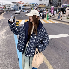 两面穿格子设计感棉服2025冬女短款宽松加厚学生棉衣外套，男装棉衣，星座1210-1