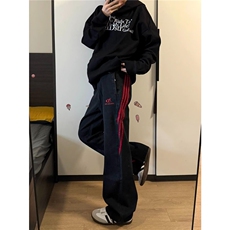 美式复古2025长裤男女秋冬潮牌休闲宽松牛仔裤百搭黑色刺绣微喇裤，男装牛仔裤，星座506A