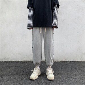 明排扣裤子男宽松运动裤韩版卫裤男潮流百搭束脚休闲裤LK6136-p35，男装休闲裤，星座1008-2