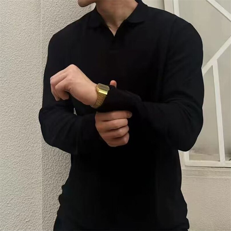 抖音海鸥领POLO长袖T恤弹力轻薄商务针织弹力上衣T500/特P40,男装T恤,星座608A