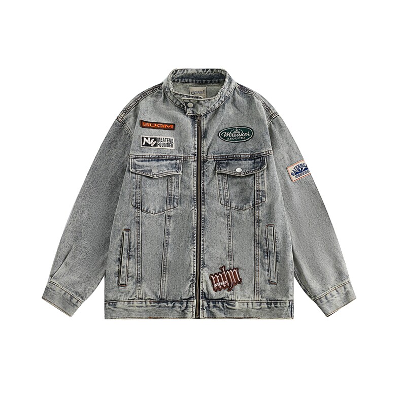 2025秋美式街头立领贴布水洗牛仔外套潮牌--5028，男装夹克，电商S012（CATTEE）