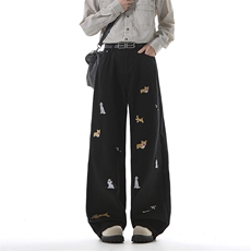 小狗刺绣牛仔裤男美式复古vibe裤子宽松显瘦微喇长裤，男装牛仔裤，星座809B（原星座805）