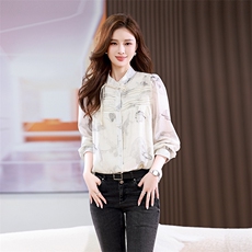 2026春新款新中式印花衬衫女长袖，女装衬衫，板酷