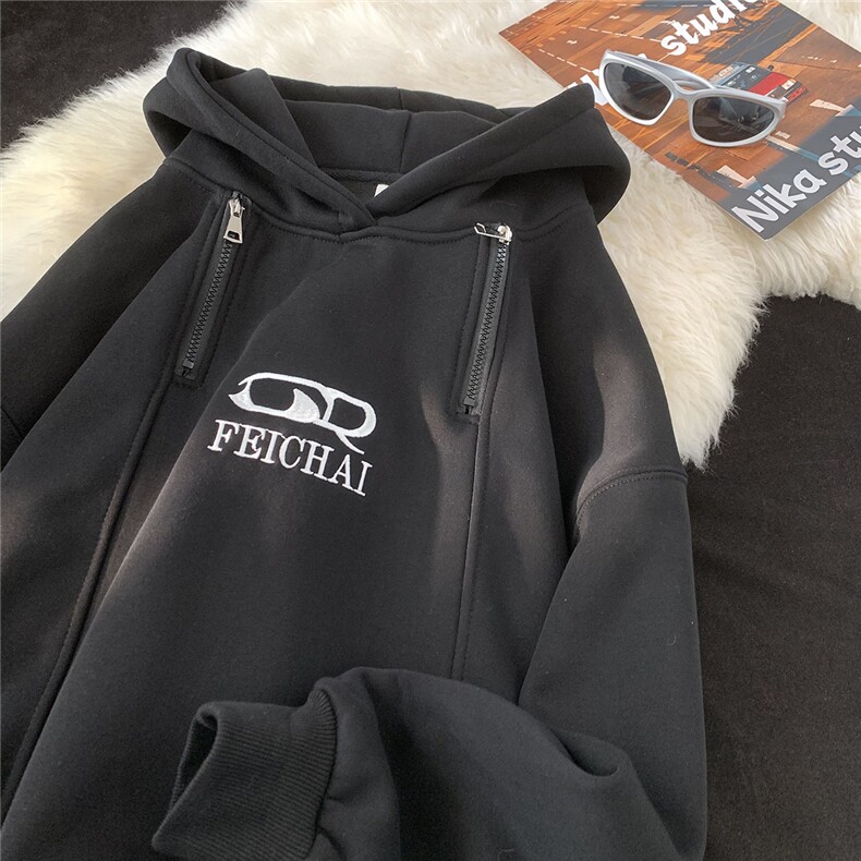 主推大宽松高街拉链连帽卫衣常规款B386-DB22批65-控98，男装卫衣，电商B386