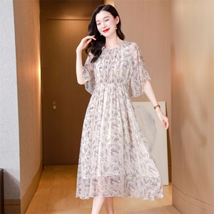 真丝连衣裙2025夏季新款大码女装衣服桑蚕丝高端精致气质碎花裙子