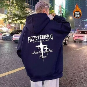 加绒连帽卫衣男十字星字母卫衣男生美式休闲无帽卫衣外套青少年图片