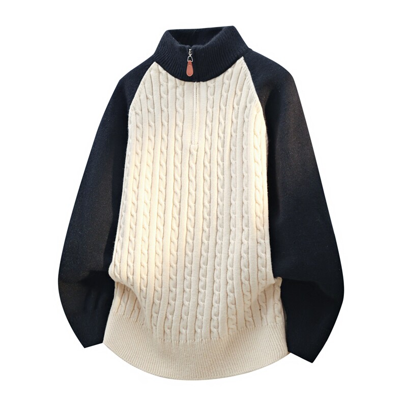 MY7360-TP58拼色高品质半拉链针织衫打底衫长袖圆领毛衣外套，男装T恤，电商A320