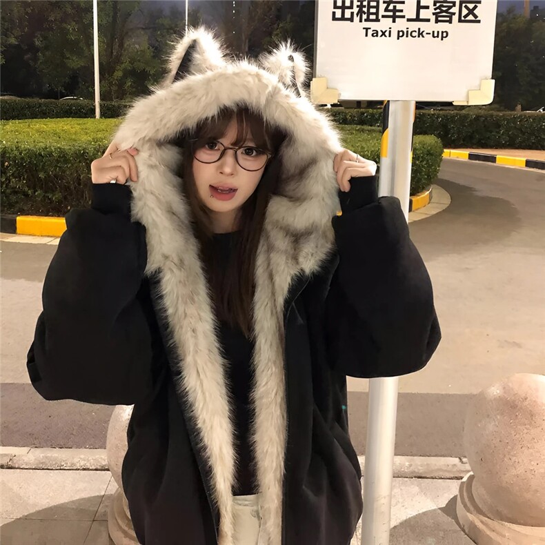 203-6 MY222 P94特～座山雕毛茸茸毛领棉服外套男女加绒加厚外套图片