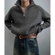 复古松弛感半拉链高领加厚毛衣秋冬慵懒风珠地针织衫外套M2367，男装针织衫/毛衣，星座1116A（原606A-3）