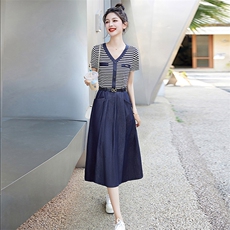 2023年夏季时尚休闲减龄上节针织衫下牛仔连衣裙，女装连衣裙，涵亦佰惠