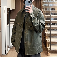 春季情侣款外套翻领青年机车男士皮衣潮按扣夹克A266-PY009-P100，男装皮衣，电商A266