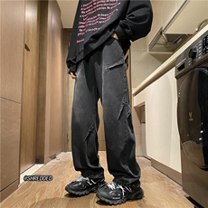 美式高街潮流INS水洗复古褶皱直筒牛仔裤B315-K23525-P65控78，男装牛仔裤，电商B315