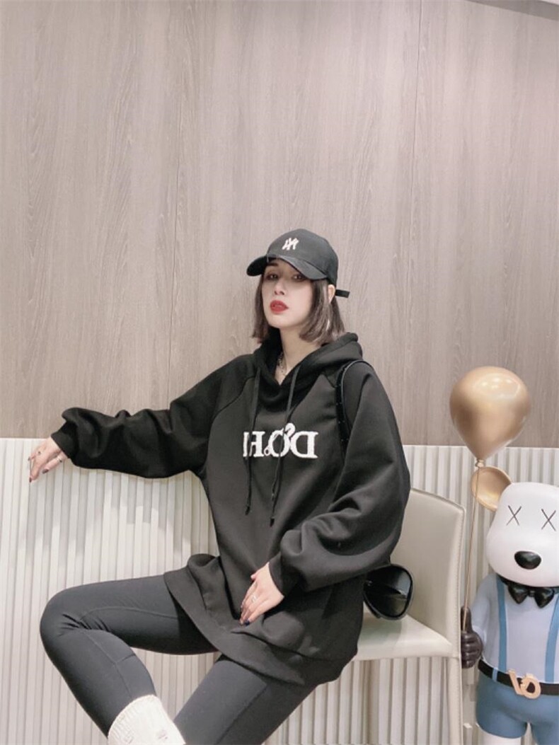 毛巾绣字母加绒加厚卫衣ＭL，女装卫衣/绒衫，可纳奇