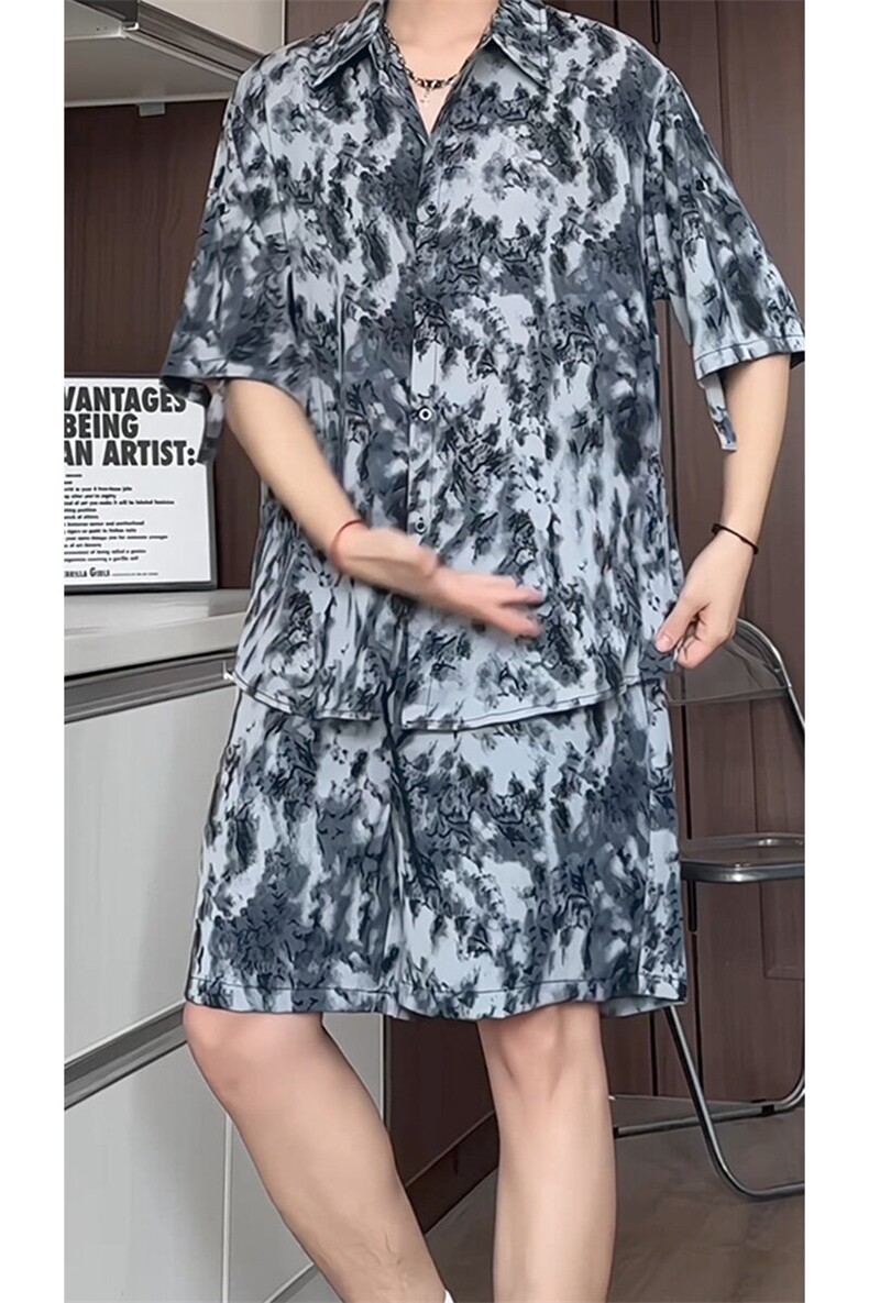 短袖衬衫男+短裤男潮流休闲套装男M-5XL大码TZ78708P50控98模特图,男装休闲套装,星座226-1