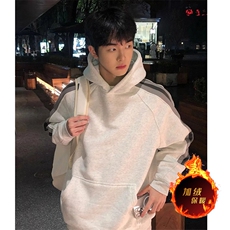 现货抖音得物二开480克加绒加厚拼接织带连帽卫衣外套FM18，男装卫衣，电商A486