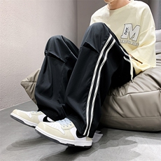 直播数据款春季新款撞色侧条纹伞兵裤宽松直筒休闲裤K505-P32，男装休闲裤，星座914-3
