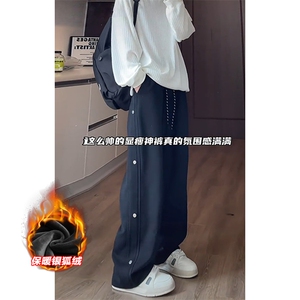 薄款改加绒特批P37无差价冬抖音银狐绒排扣卫裤男K1979J加绒图片