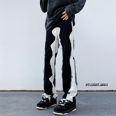 美式高街ins小众vibe鸳鸯黑白拼接直筒牛仔裤货号K719P65，男装牛仔裤，电商A063