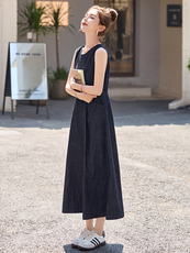 薄款无袖牛仔连衣裙女2025夏季新款高腰显瘦休闲气质A字背心长裙，女装连衣裙，韩宇舍