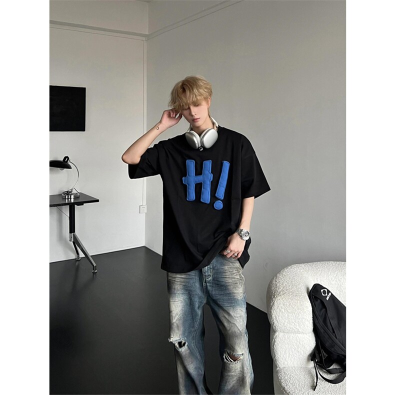 网图有货立体塞棉hi字母短袖T恤男女纯棉宽松情侣上衣A491-P38,男装T恤,星座1505