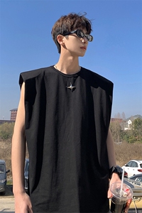 1美式港风垫肩四角星设计背心大码M-5XL休闲背心男BX8764P25控39图片