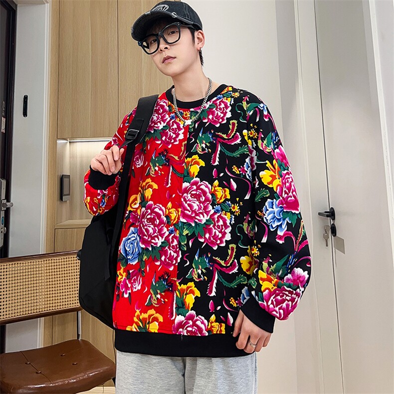 W1圆领大花大码卫衣拼接外套男撞色休闲套头衫潮团队服火锅店,女装短外套,星座115A(原星座507）