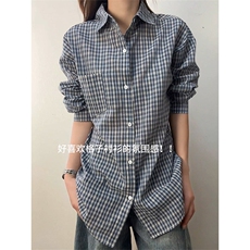 2026新款格子衬衫长袖慵懒风美式衬衣外套男女C64147-TP3059，男装衬衫，电商A102
