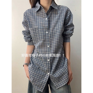 2026新款格子衬衫长袖慵懒风美式衬衣外套男女 C64147-TP3059图片