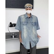 DM989-P60夏季水洗短袖衬衫男款美式潮流痞帅宽松休闲百搭衬衣，男装衬衫，星座603-2