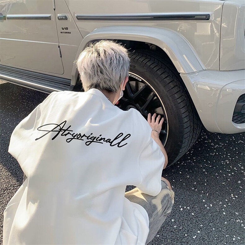 纯棉白t恤短袖男生夏季美式重磅硬挺潮牌圆领大码情侣半截袖衣服，男装T恤，星座505-3