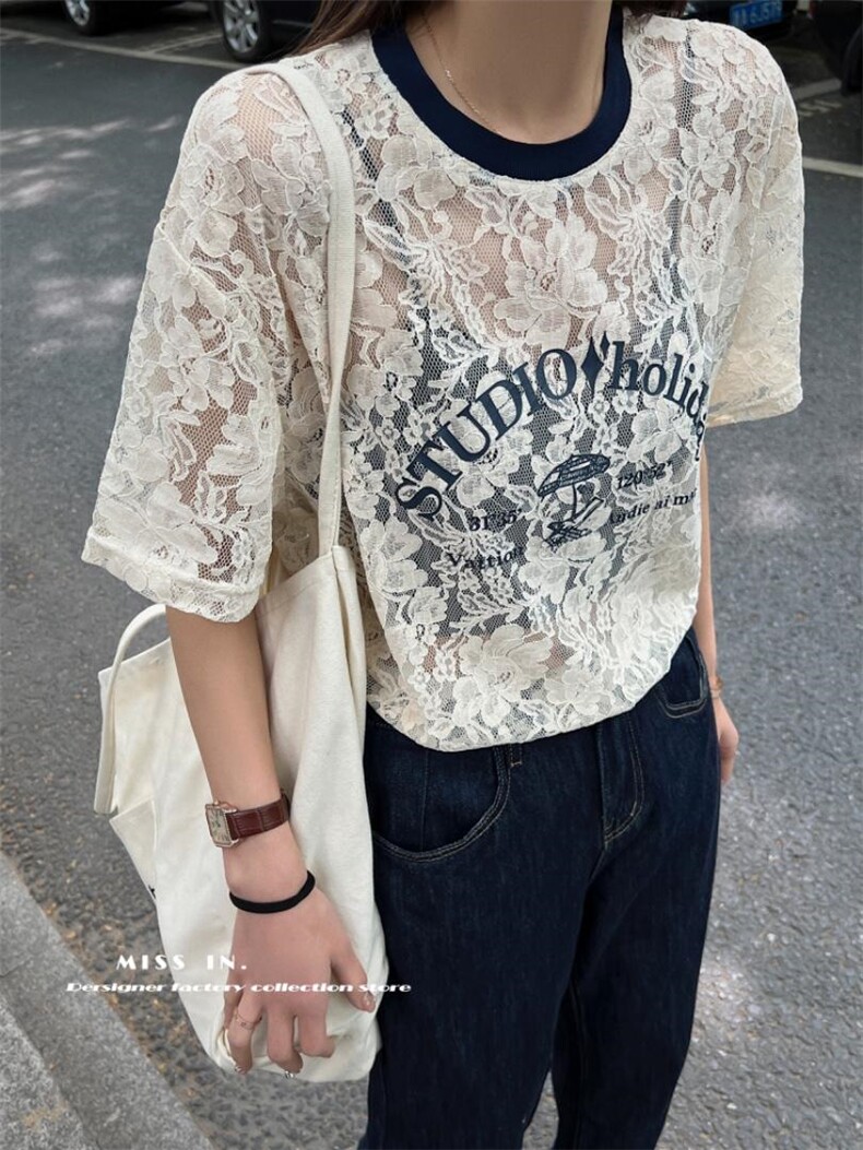 现货蕾丝花纹短袖T，其它，蜜思印·金