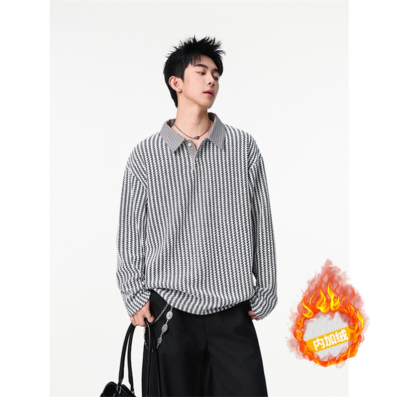 加绒加厚卫衣千鸟格长袖t恤polo打底衫504-T503-特P28（加绒P33）图片