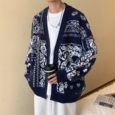 M3123-P85秋冬新款腰果花毛衣男女情侣宽松针织开衫上衣外套，男装针织衫/毛衣，电商A009A（原A058A）