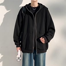 秋季现货纯色宽松二开开衫卫衣男DSA157B-W6998-P55，男装卫衣，电商A157B