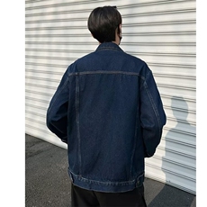 春日港风撞色格子拼接牛仔外套复古甜酷宽松休闲夹克上衣3561/P80，男装夹克，星座506