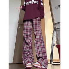 复古格子直筒休闲裤男女秋季新款慵懒风松弛感裤子秋季LA7733-P36，男装休闲裤，星座1008