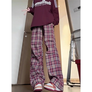 复古格子直筒休闲裤男女秋季新款慵懒风松弛感裤子秋季LA7733-P36图片