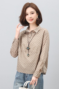韩版纯棉印花衬衫女春秋2025新款洋气宽松妈妈装衬衣上衣薄款外套图片